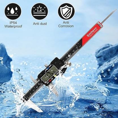 Simhevn Digital Caliper Measuring Tool,with Large LCD Screen, Easy Switch Inch/MM/Fraction,6inch/150mm Stainlee Steel Caliper and 8inch/200mm Stainlee Steel Ruler for DIY/Household