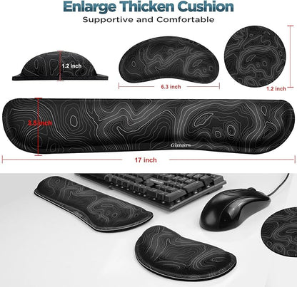 Gimars Enlarge Silky and Superfine Fabric Gel Memory Foam Keyboard Wrist Rest Set, Ergonomic Keyboard Mouse Wrist Support for Typing Pain Relief, Comfort for Office, Gaming, Computer-Map Pattern