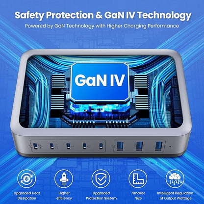 USB C Charger 415W USB C Charger Block, 8-Ports GaN IV Fast Charging Station Hub, Dual PD 100W Laptop Charger Adapter,for MacBook Pro/Air/iPad/iPhone16/15/14/Apple Watch/DELL/Samsung for Home Office
