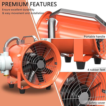 FICBXRA 12 Inch Explosion Proof Fan Portable Utility Blower Extractor Fan 790W/7A 2645CFM Industrial High Velocity Ventilator for Exhausting & Ventilating