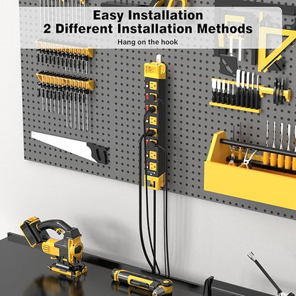 Power Strip with Individual Switches - 8 Outlet Heavy Duty Power Strip with Cord Manager,1200J Surge Protector Home Office Garage Industrial