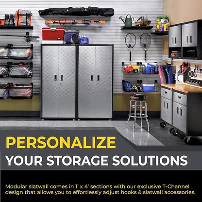 DLDIRECT 48" X 48" - Grey Slatwall Panel Garage Organizer: Heavy Duty Wall Mounted PVC Rack, Interlocking Slat Paneling for Garage Storage, Slotwall Board, Shelves System