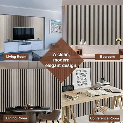 Yuzzy Wood Panels for Wall and Ceiling - 108 x 11 Inch Wood Slat Acoustic Panels 4 PCS - Modern Sound Absorbing Wall Panels for Interior Wall Decor for Home, Office, Studio - Rustic Gray Oak