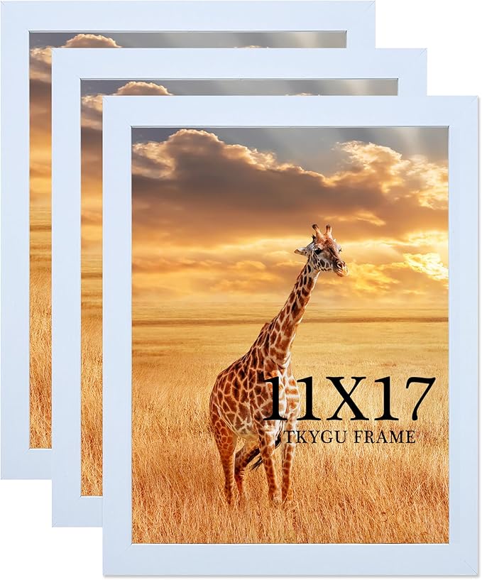 TKYGU 11x17 Picture Frame Set of 3,Wooden Frame 11by17 Wall Gallery Poster Photo frame white with Durable Shatter Resistant Plexiglass for Wall Mounting Family -friend- wedding best gift