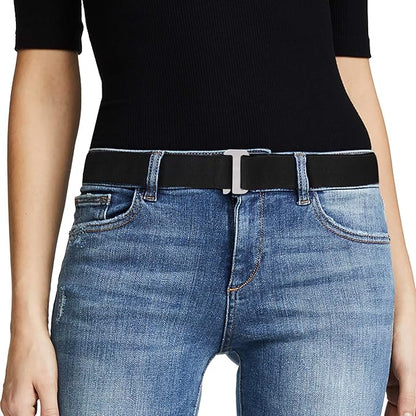 JASGOOD Women No Show Stretch Belt Elastic Web Strap Belt with Flat Buckle for Jeans Pants Dresses