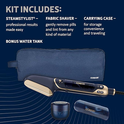 Conair SteamStylist 3-in-1 Steam, Press and Iron Steamer for Clothes, With Fabric Shaver, Extra Water Tank and Storage Bag, For Home, Office or Travel, Amazon Exclusive, Midnight Blue