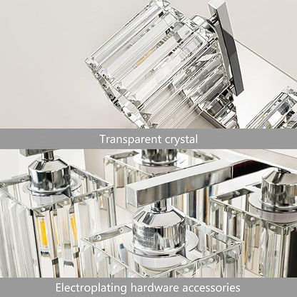 FDPBY Modern 4-Light Chrome Crystal Bathroom Vanity Light Fixtures