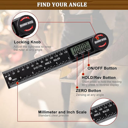 Digital Angle Finder Protractor, Angle Measuring Tool for Woodworking/Carpenter/Construction/Handmade Measurement，Angle Finder Ruler with 7inch/200mm(2 Batteries Included) (Enhanced ABS)