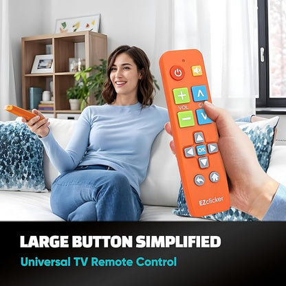 EZclicker Big Button Universal TV Remote (Orange) Simple Easy to Use, Great for Seniors, Works with Major TV Brands (2xAAA Batteries Not Included)