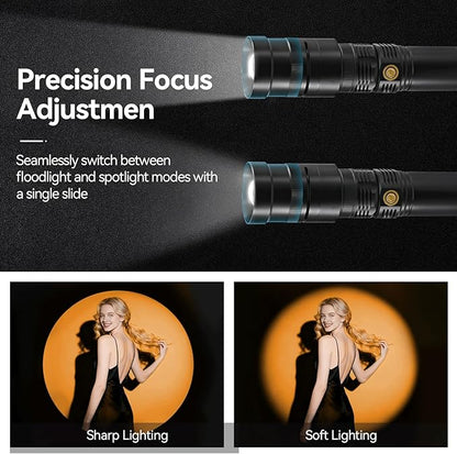 WELLMAKING 15W LED Photography Flashlight Optical Glass Lenses, 7800mAh Aluminum Alloy Patterned Ambient Light, with 20 Patterned Light Filters for Photo, Content Creation Video Recording Accessorie