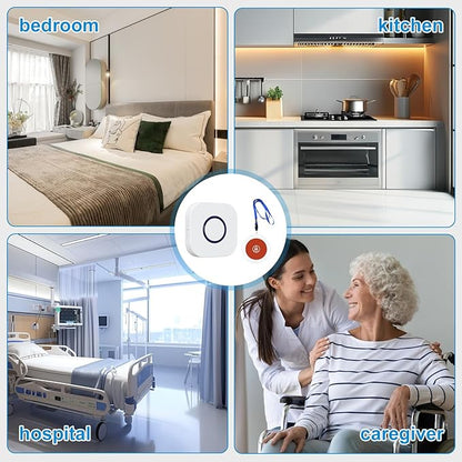 Caregiver Pager Wireless Emergency Button with SOS Alert for Seniors at Home - 38 Melodies 1000+ Feet Range for Elderly Patient Disabled Home Care Life Alert - 1 Plugin Receiver + 1 Transmitter White