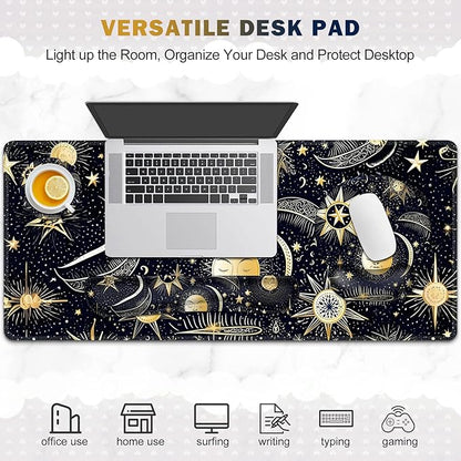 Gaming Mouse Pad, Large Desk Mat, Cute Desk Pad Protector, 4in1 XXL Mousepad + Keyboard Wrist Rest+Mouse Wrist Rest+Coaster Set with Ergonomic Desk Pad for Home Office PC Computer, Stars and Moon