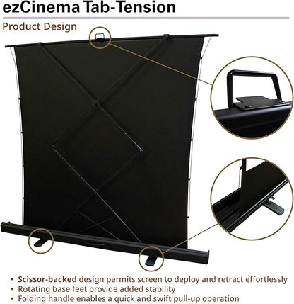 Elite Screens ezCinema Tab-Tension, 90-Inch Portable Floor Rising Projector Screen, 4:3, Tab-Tensioned Scissor-Backed, Manual Pull Up Projection Screen+Carry Bag, Home Office Classroom, Black- FT90XWV