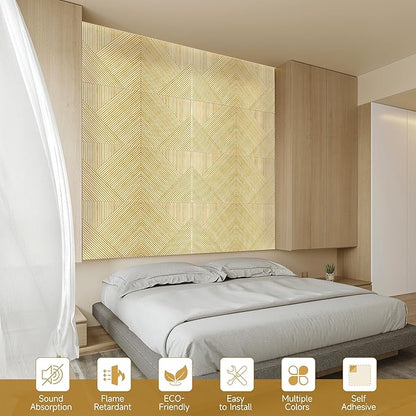 Acoustic Panels for Wall and Ceiling - 6 Pack 2'x2'x0.4",Self-Adhesive 3D UV Printing Decorative Wall Panels with Wood Look,Natural Oak