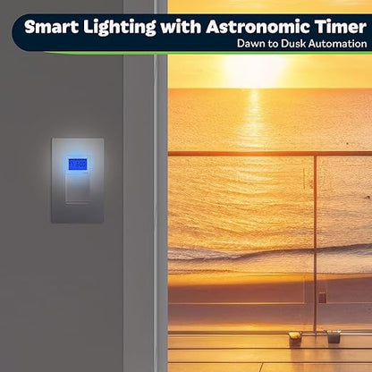 TOPGREENER Digital Astronomic Timer Switch, 7-Day Programmable Sunrise Sunset, Single Pole or 3-Way, Neutral Wire Required, 120VAC, UL Listed, TGT01-H-SV, Silver