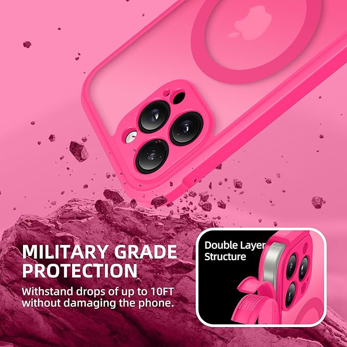 BERFY Magnetic for iPhone 13 Pro Max Case,Compatible with MagSafe,Built-in Privacy Screen Protector and Upgraded Camera Protection,Anti-Spy Full Body Shockproof Phone Case for 13 Pro Max 6.7",Hot Pink