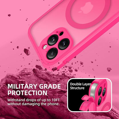 BERFY Magnetic for iPhone 13 Pro Max Case,Compatible with MagSafe,Built-in Privacy Screen Protector and Upgraded Camera Protection,Anti-Spy Full Body Shockproof Phone Case for 13 Pro Max 6.7",Hot Pink
