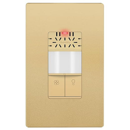 LIDER Humidity Sensor Switch and Motion Sensor Light Switch, PIR Sensor, Humidity Detection, Occupancy/Vacancy, No Neutral Required, ¼ HP, 1-Pole, Gold, Screwless Wall Plate Included