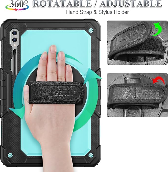 SEYMAC stock Case for Samsung Galaxy Tab S10 Ultra / S9 Ultra Tablet Case 14.6'' with Screen Protector, Pencil Holder, 360 Rotate Stand, Hand Strap, Shoulder Strap, Skyblue1