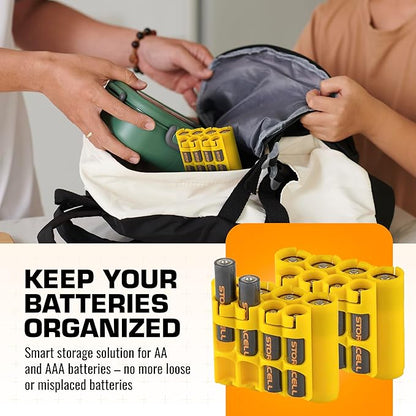 Storacell AA + AAA Combo Battery Storage Caddy and Dispenser (Pack of 2), Yellow, Holds 4 AA + 4 AAA Batteries (Not Included), Durable & Compact, The Original Battery Caddy, Made in USA