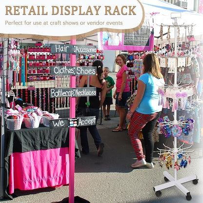 Exttlliy 5-Tier Metal Spinning Display Stand Rack with Wheels, Keychain Jewelry Stocking Hat Display Stand, White