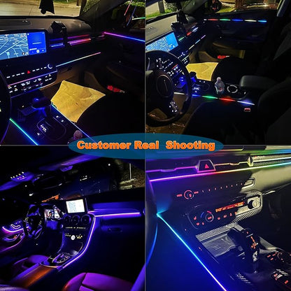 Jushope Acrylic LED Lights - Interior Car Ambient Lighting Kits with Dynamic Rainbow Dream Color Chasing, Music Sync (10 in 1(4*29.5+43.3+14.5 inches+4 Footwell Lights))