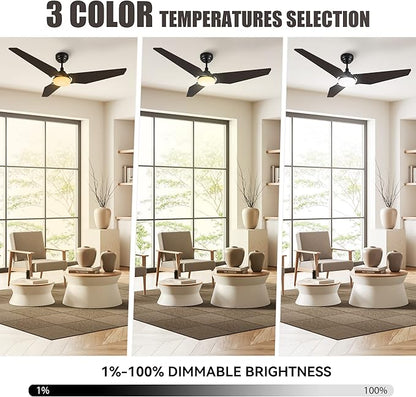SMAAIR 56 Inch Smart Ceiling Fan with Light, 3 Blade Low Profile Ceiling Fan with Light and 10 Speed DC Motor, works with APP/Alexa/Google Assistant/Siri Shortcuts (Dark Walnut Wood)