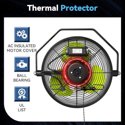 Fanqiebros 12 IN High Velocity Wall Mount Fan, 3 Speed Industrial Wall Fan with Sealed Motor, 2500 CFM Adjustable Air Circulator for Garage, Commercial, Greenhouse, Warehouse & Gazebo Use, UL Listed