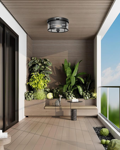 2Pack Outdoor Ceiling Light with Motion Sensor 9.3in - Porch Lights Outdoor, E26 Base, Flush Mount, 360° Detection, 3 Modes (Auto/Dusk to Dawn/Always-on), Farmhouse Ceiling Light for Porch, Entryway