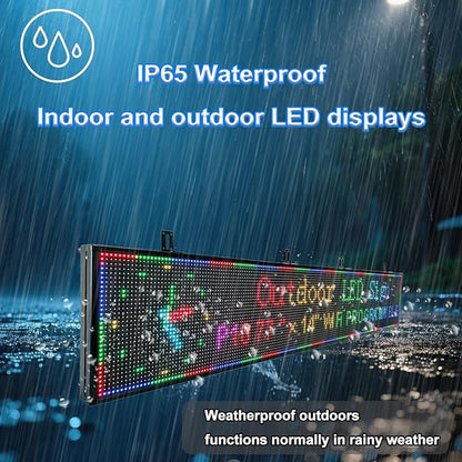 77”x14” Programmable LED Display Sign, P10 Outdoor Digital Scrolling Message Board with WiFi/USB Control, High Brightness Waterproof Screen for Business Advertising & Menu