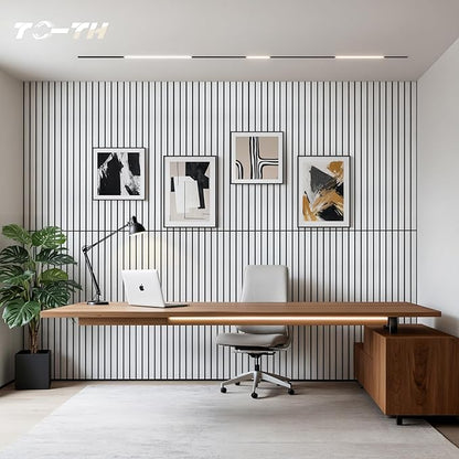 TO-TH Wood-Look Acoustic Wall Panels, 10 Pack 47.2” x 23.6” Sound Panels, Decorative Wood Panels for Wall Sound Dampening Panels for Home, Office, Basement, White Oak with Mitered Edges