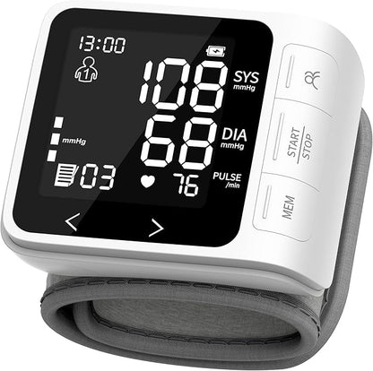 VivaGuard Wrist Blood Pressure Monitor for Home Use, LCD Backlit Dispaly BP Machine Automatic Digital Wrist Blood Pressure Cuff with Heartbeat Detector, 2 * 99 Memory, Carrying Case, 2 AAA Batteries
