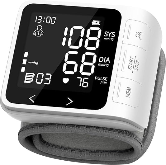 VivaGuard Wrist Blood Pressure Monitor for Home Use, LCD Backlit Dispaly BP Machine Automatic Digital Wrist Blood Pressure Cuff with Heartbeat Detector, 2 * 99 Memory, Carrying Case, 2 AAA Batteries