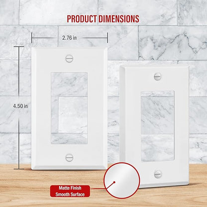 ENERLITES Decorator Switch Metal Wall Plate, Outlet Cover, Corrosion Resistant, Standard Size 1-Gang 4.50" x 2.76", Powder Coated Stamped Steel, 7731-WM, White Matte