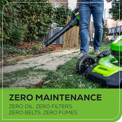 Greenworks 60V 450 CFM Cordless Leaf Blower, 2.0 Ah Battery and Rapid Charger