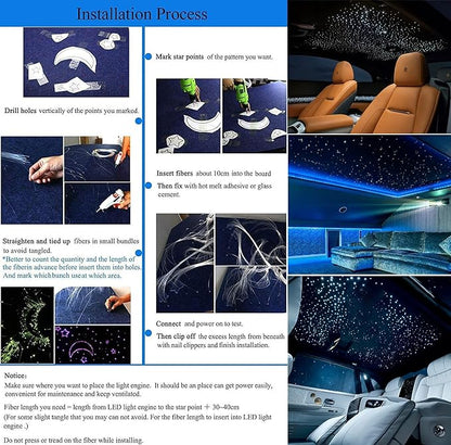 AZIMOM 6W Bluetooth Music Control RGB LED Fiber Optic Lights Star Ceiling Light Kit RF 28 Key Remote APP Sensor Light Source 550pcs 0.75mm 13.1ft Fiber Strands for Indoor Car Home Interior Decoration