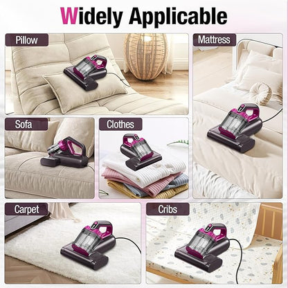 BYHUME Mattress Vacuum Cleaner, 17Kpa 650W Bed Vacuum Cleaner, 273nm UV-C Light & Ultrasonic 145°F Heating, 80000 RPM/Min Brushroll Rotation, Wide Suction Port for Pillows Cribs Sofa, Black Corded