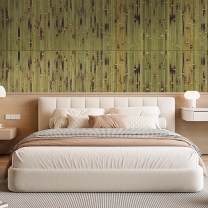 OUZUGIE 2 Pack 96x24 Inch Natural Bamboo Wall Panel – Green Burned Pole Wrap Paneling for Walls, Ceilings, Cabinets, Furniture – Ideal for Bedroom, Living Room & Office DIY Decor