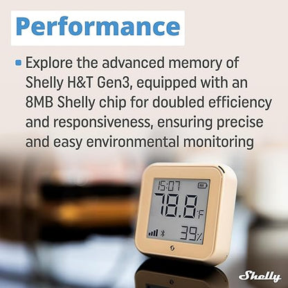 Shelly H&T Gen3 Mocha | Wi-Fi and Bluetooth Smart Temperature & Humidity Sensor with Remote App Control & Monitoring | Smart Scenes | Notification Alerts | LCD Display | Free Data Storage Export