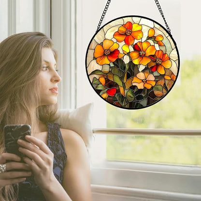 CRISGIF Stained Glass Window Hanging - Orange Marigolds Flowers Suncatcher for Door Garden Yard Sun Catchers Decor Christmas Mother's Day Birthday Gifts for Women Mom Nana Girlfriend Men 7.8 in