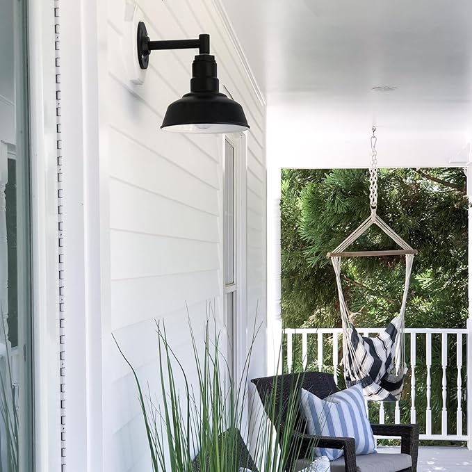 Steel Lighting Co. Hawthorne Barn Light | Outdoor Wall Mounted | 8 inch Dome | 11" Gooseneck | Small Farmhouse Light Made in America | Hunter Green Exterior/Brass Interior