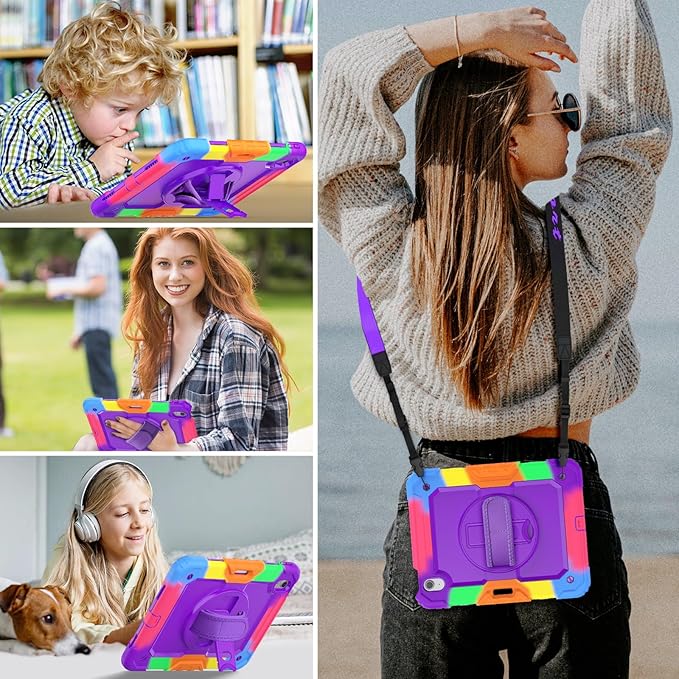 HXCASEAC Case for iPad Air 11 inch (2025 M3 / 2024 M2), Shockproof Design with Pencil Holder/Screen Protector/Rotating Hand Strap, Protective Cover for iPad Air 7th/6th Generation - Purple