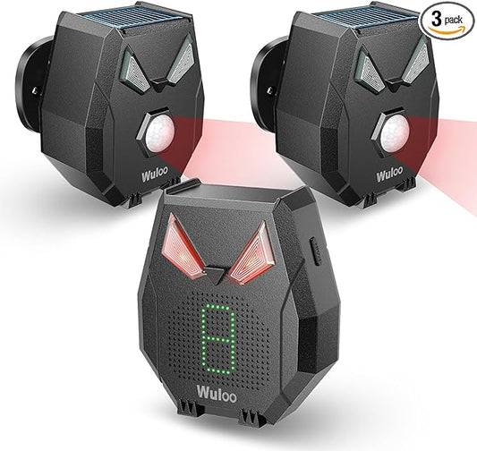 Solar Wireless Driveway Alarm Alert Outside 2000ft Range, Outdoor Motion Sensor & Detector Driveway Alert System with Rechargeable Battery/Weatherproof/Mute Mode/Expandable(1 Receiver and 2 sensors)