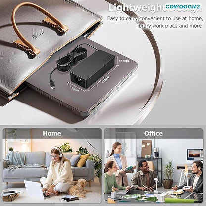 COWOOGMZ 65W USB C Laptop Charger Compatible with Lenovo ThinkPad X1 X13 T14 T15 E14 E15 T480s T490 E480 Yoga 7i 9i Thinkbook 13s 14 15 16 Plus G4 65W 45W Computer Charger USB Type C AC Power Adapter