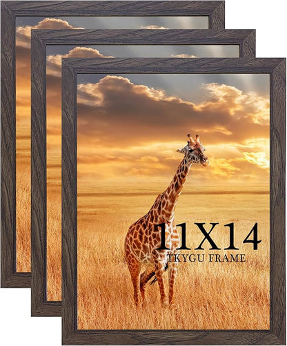 TKYGU 11x14 Picture Frame Set of 3,Wooden Frame 14x11 Wall Gallery Poster Photo frame walnut with Durable Shatter Resistant Plexiglass for Wall Mounting Family -friend- wedding best gift