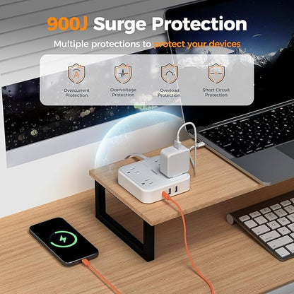 TESSAN Surge Protector Power Strip, 5 Ft Flat Plug Extension Cord with 4 Outlets 3 USB C Ports (1 USB C),900 Joules, 1875W 15A, Multiple Wall Outlet Extender Suitable for Office, Dorm Room Essentials