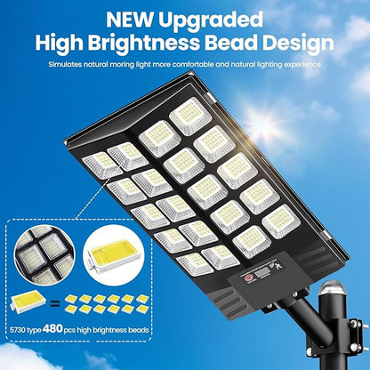 2 Pack 16" Large Solar Street Lights Outdoor Waterproof - Solar Powered Security Parking Lot Light Dusk to Dawn 60000LM,Motion Sensor Commercial LED Solar Flood Lights Remote Control for Outside Yard