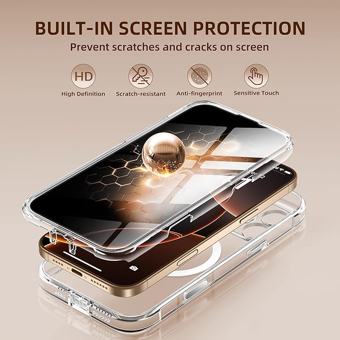 BERFY Magnetic for iPhone 16 Pro Case, Compatible with MagSafe, Built-in Privacy Screen Protector and Upgraded Camera Protection, Anti-Spy Full Body Shockproof Phone Case for 16 Pro 6.3", Transparent