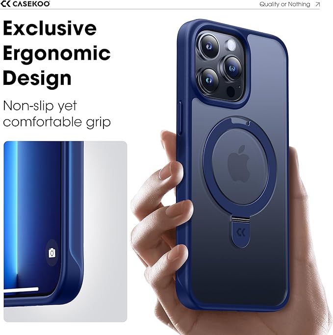 CASEKOO Designed for iPhone 13 Pro Max Case with Magnetic Invisible Stand [Military Drop Protection] [Compatible with MagSafe] Shockproof Translucent Matte Slim Promax Phone Cover 6.7", Blue