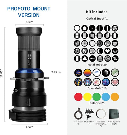 Bussi MG06 Max Optical Snoot kit with 40 Gobos, 36° Optical Lens Spotlight for Photography Video Shape Light Studio,GOBO Light (Compatible with Profoto Mount)
